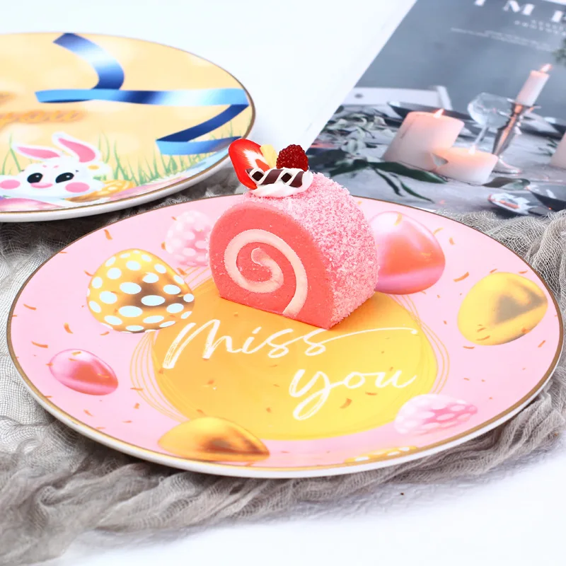 

Ceramic Easter Egg and Rabbit Candy Plate, European and American Pastoral, 8 "Steak Pasta Plate, Nordic