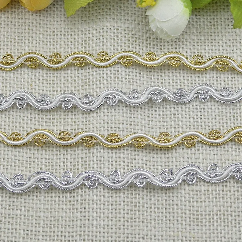 Lace Fabric 1M Gold Silver White Black Guipure Curve Ribbon Applique Sewing Trimmings