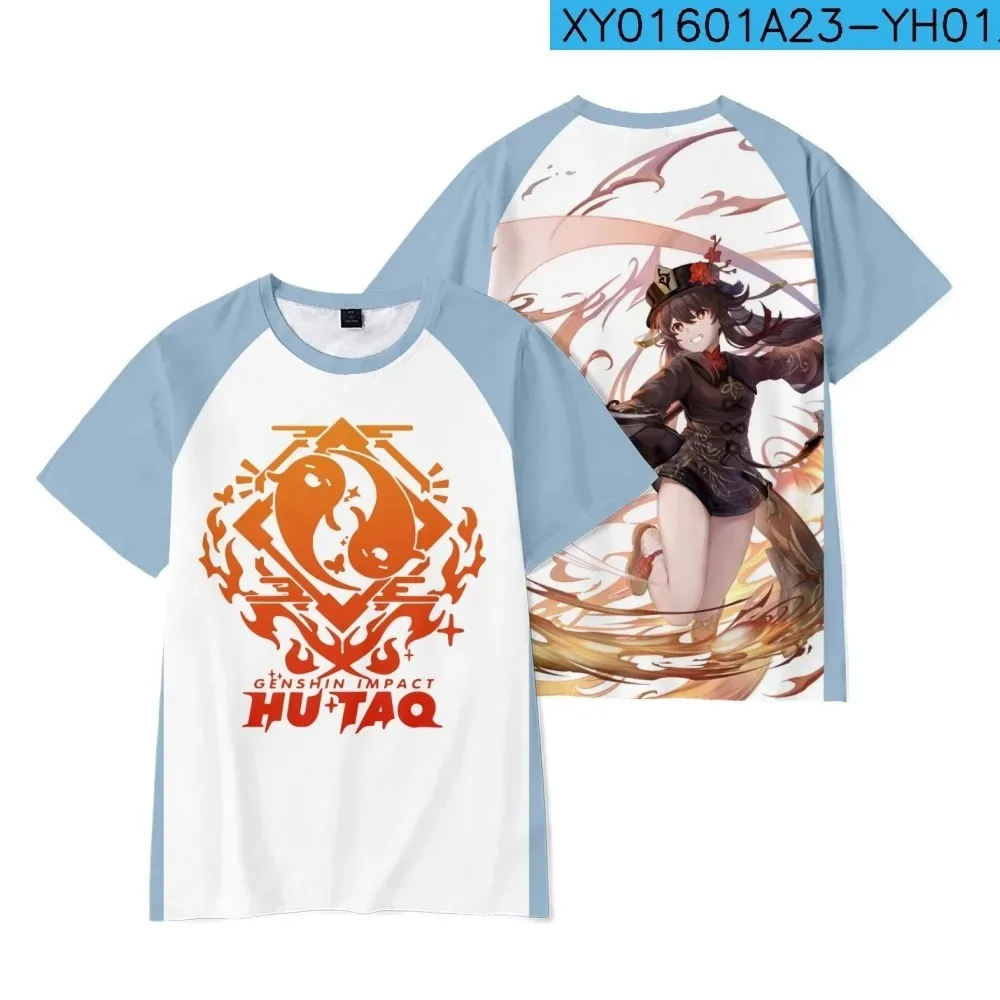 Genshin impacto hutao hu tao impressão 3d t camisa das mulheres dos homens verão em torno do pescoço manga curta engraçado 2024