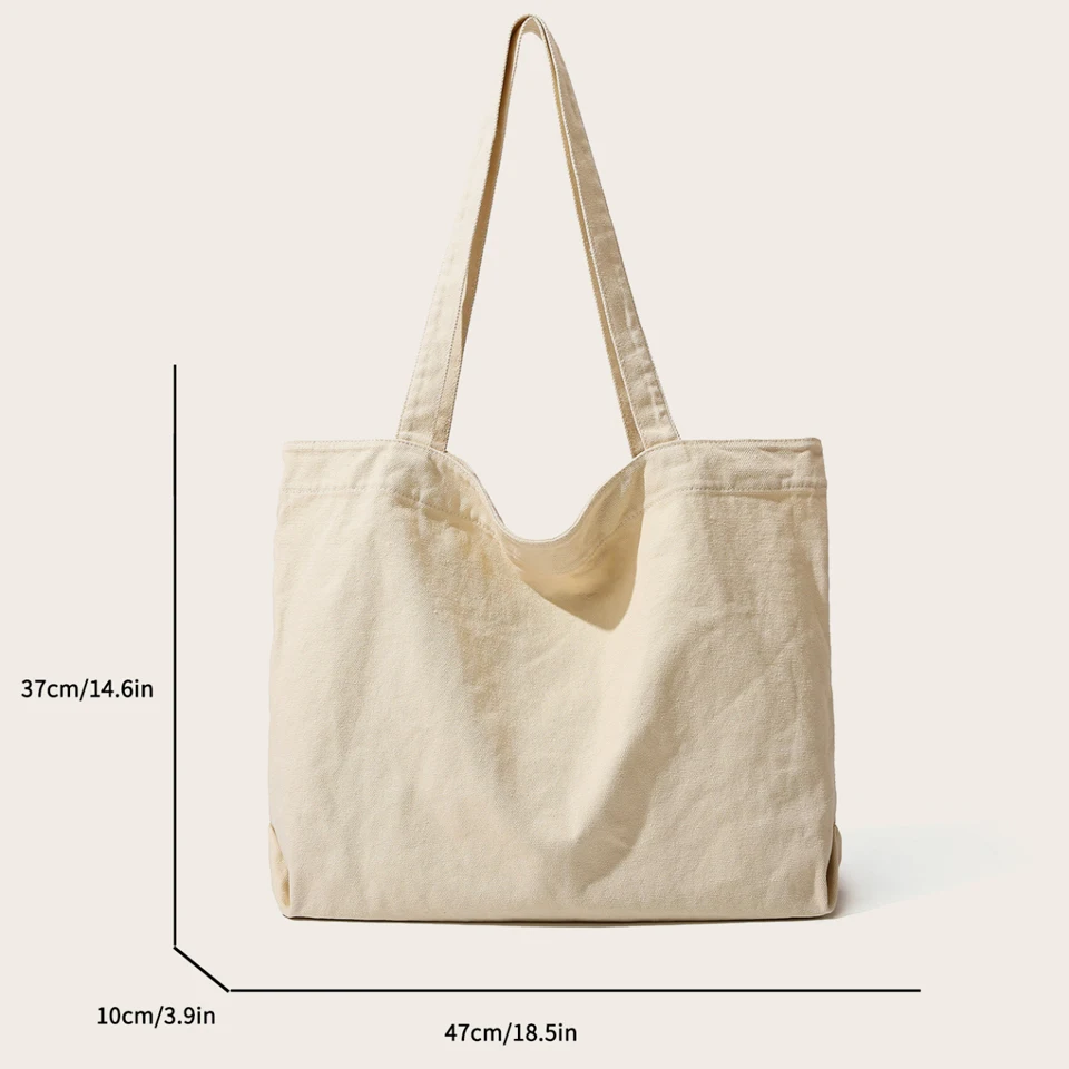 Large Canvas Women's Bag Solid Eco Bag Korean Shoulder Bag Reusable Shopping Messenger Bag Y2K Handbag School Pocket Travel Bag 6