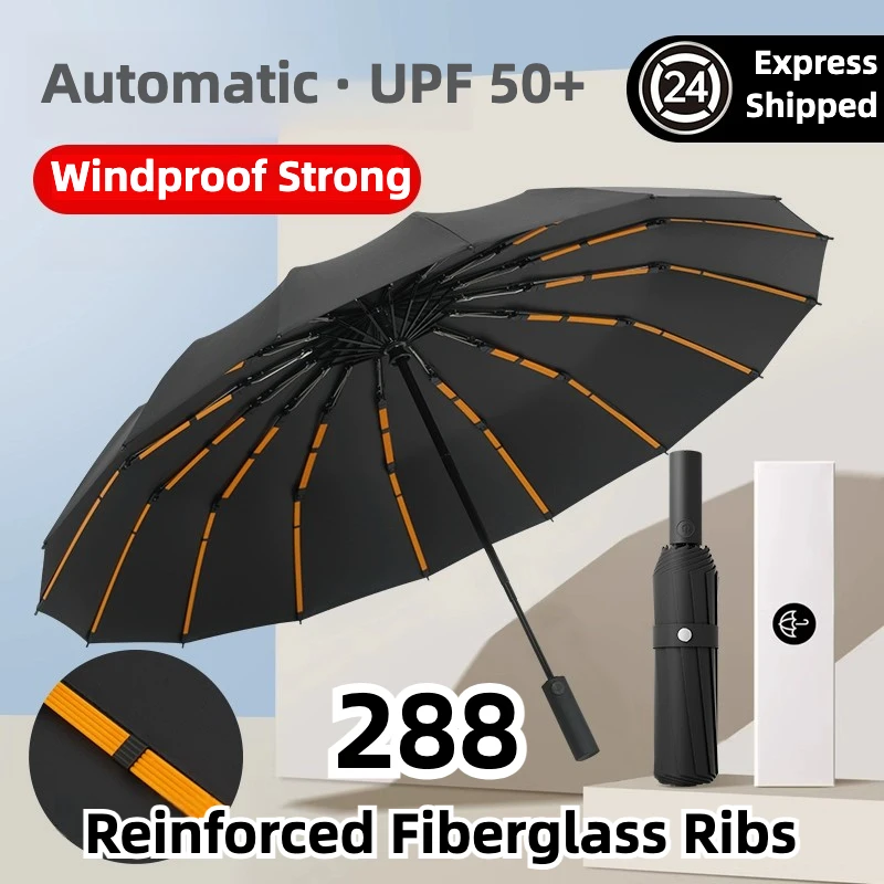 Stormproof Windproof Automatic Umbrella,288 Reinforced Fiberglass Ribs, Sun UV UPF50+ Protect, Compact Folding Rain Umbrella Men (v1.12.4)