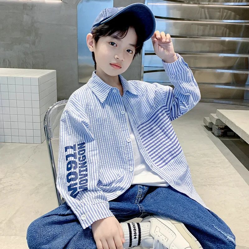 Trendy Boys Spring Autumn Shirt For Children Middle Large Boys Fashion Streetwear Shirt New Style Chinese Traditional Desig