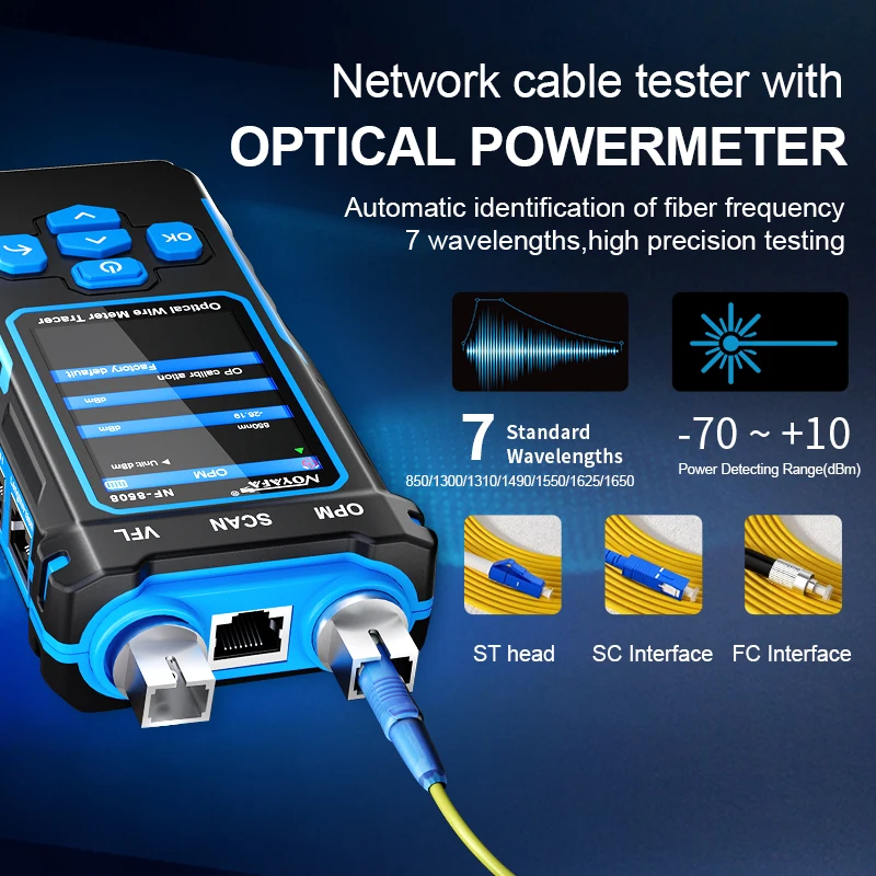 Noyafa NF-8508 Network Cable Tester with OPM VFL PoE Digital LCD Display Cable Tracker RJ11 RJ45 Line Finder Network Tools network cable tester