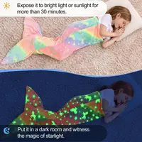 Soft Mermaid Tail Blanket Wear Resistant Friendly To Skin Breathable Luminous Design Plush Flannel Fleece Blanket Toddler 1