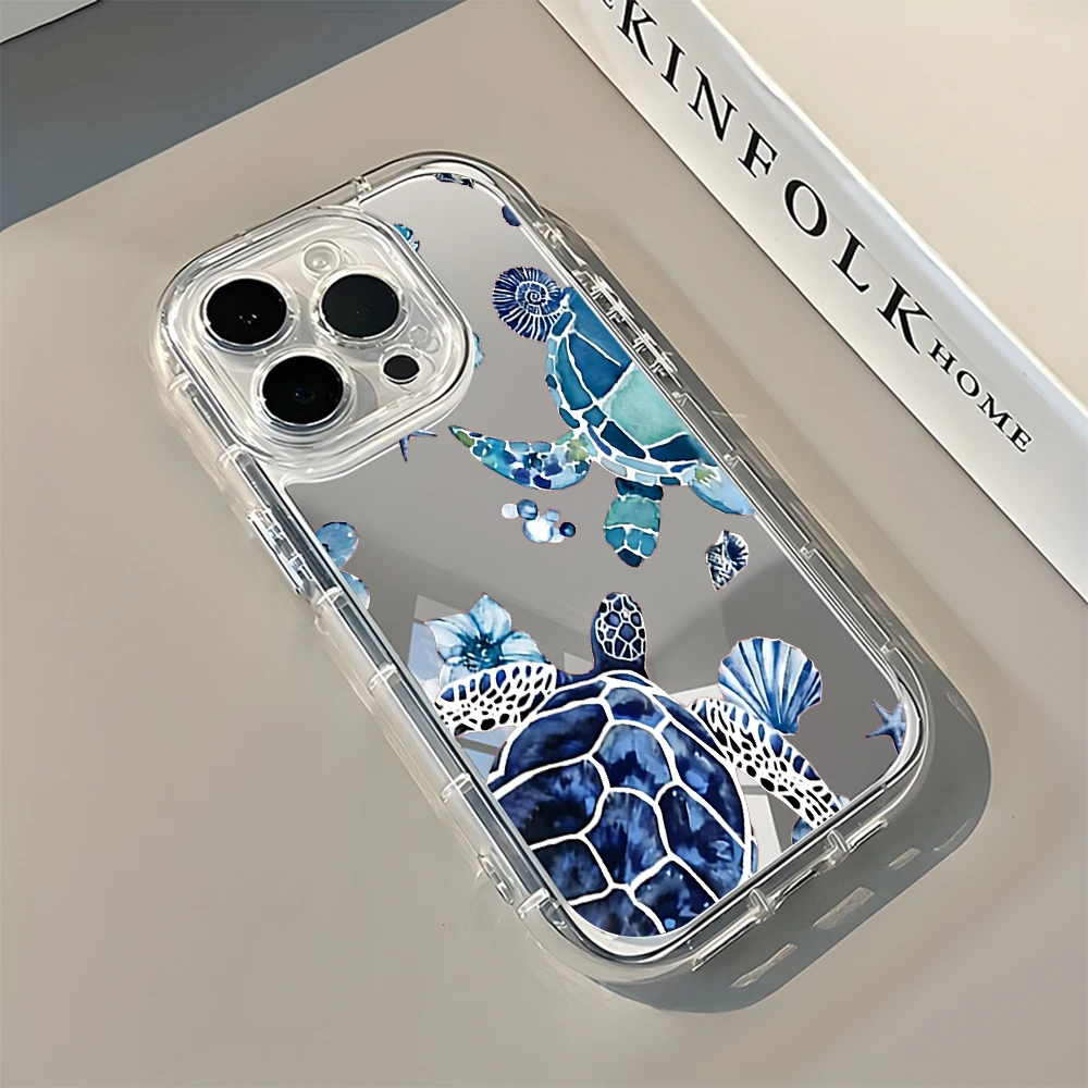 Charming Blue Watercolor Sea Turtle Mirror Phone Case – Soft Cover