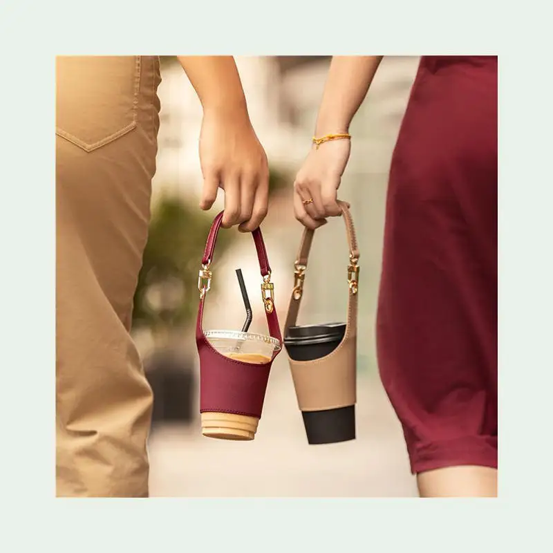 PU Leather Coffee Cup Sleeve Environmentally Friendly Handheld Beverage Milk Tea Cup Cover Reuse Coffee Cups Holder