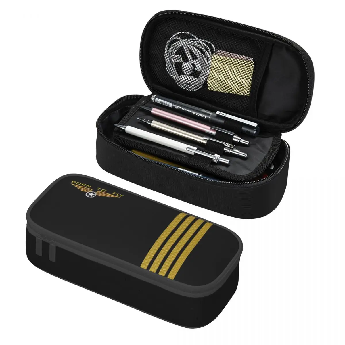 Cute Born To Fly Flight Pilot Pencil Case For Flying Aviation Aviator Large Storage Pen Box Bag School Accessories