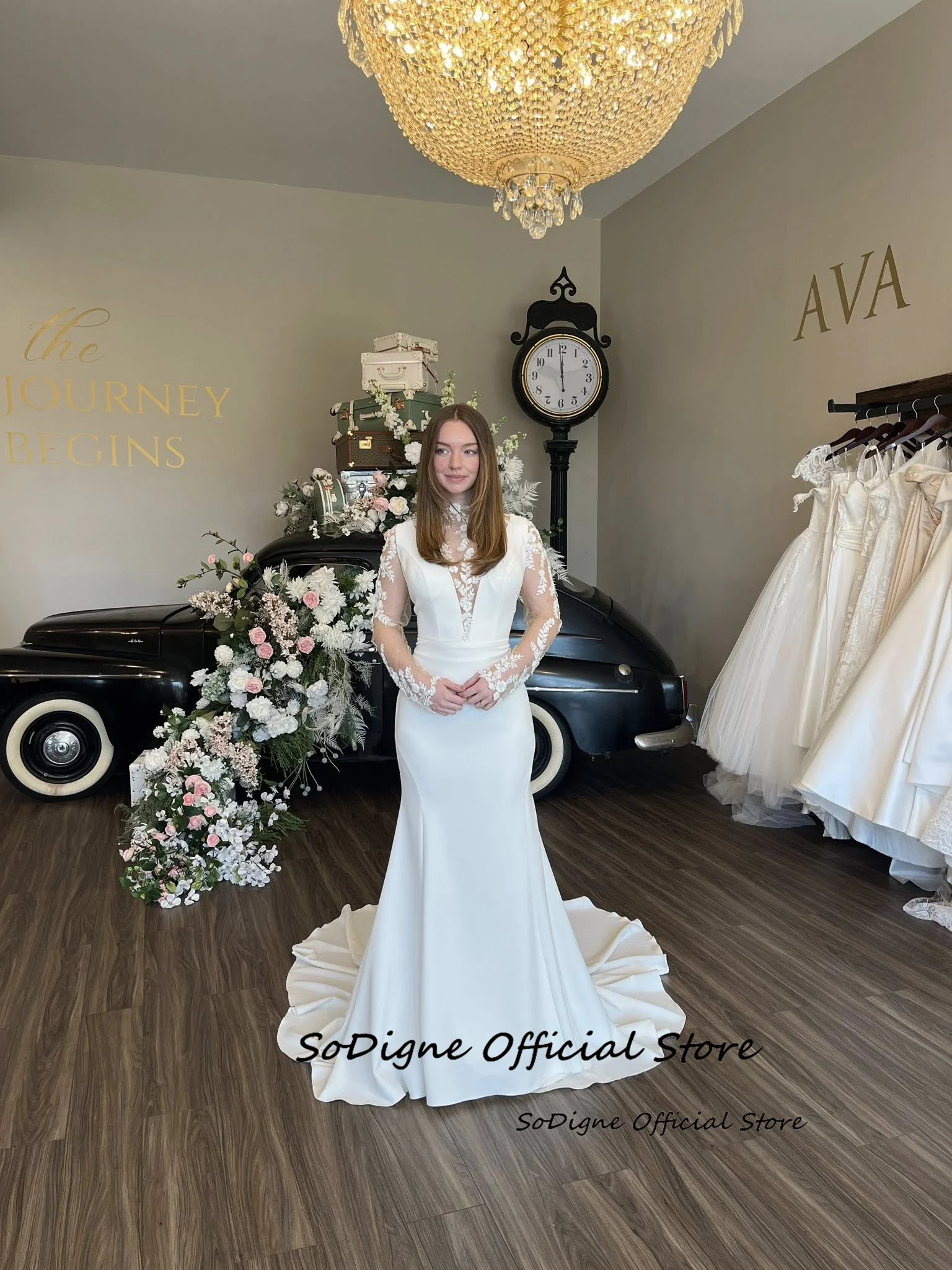 SoDigne Mermaid Satin Bride Dresses High Neck Full Sleeves Appliques Wedding Dress Bridal Gowns vestidos de novia Customized 8 Seae33a50ea024c4ab2cc8cbe7fa7fc43B