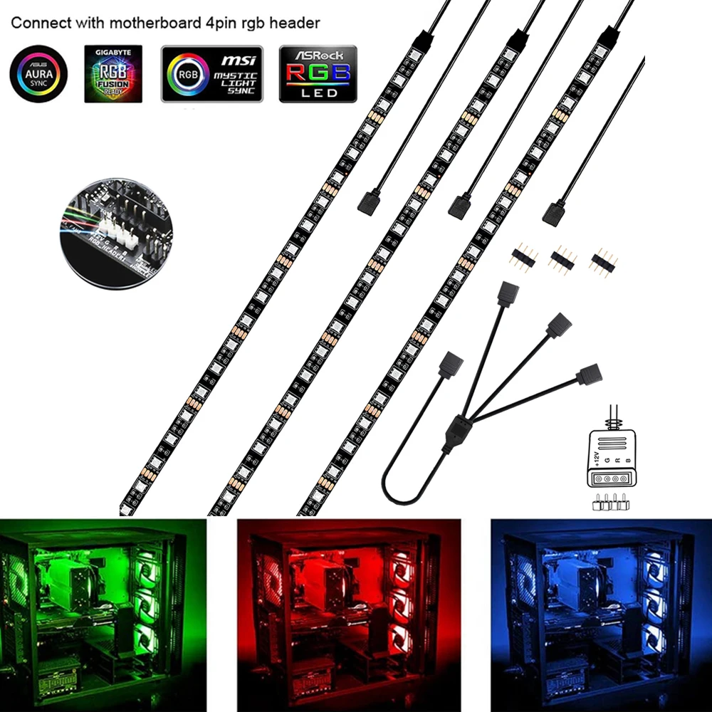 RGB Gaming LED Strip Lights Kit PC Case Lighting Gamer Mid Tower Aura Sync  2pcs