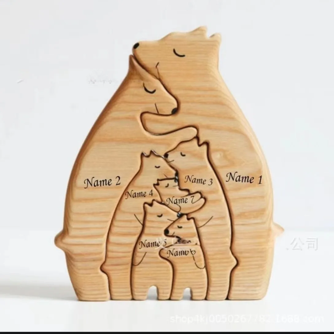 

Popular Amazon cross-border e-commerce wooden puzzle mother and child bear set handicraft ornaments DIY Mother's Day gifts