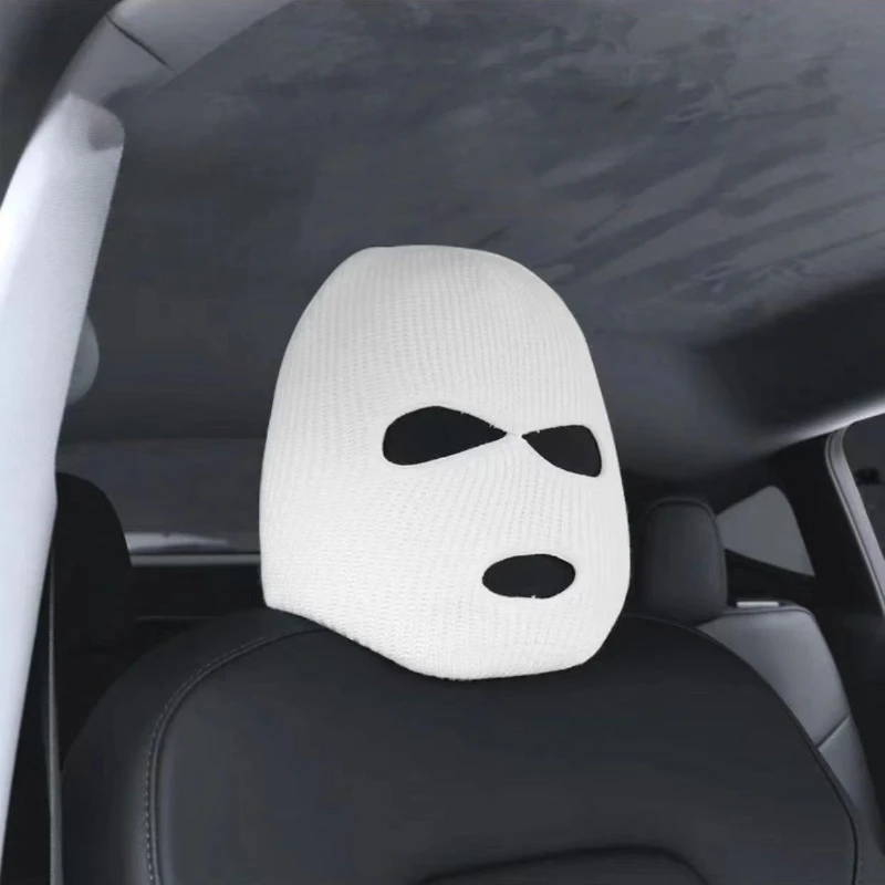 Halloween Car Seat Cover Decoration, Masked Person Knitted Headgear, Anti-theft Warning Accessories