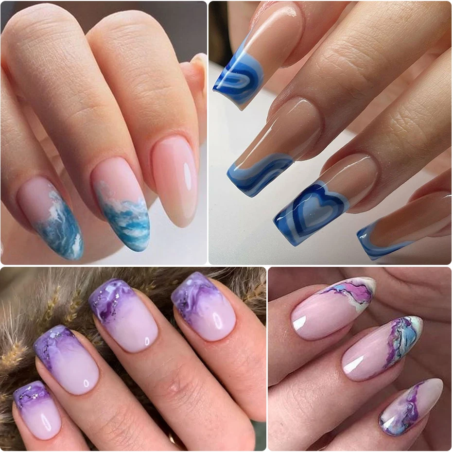 Vibrant Watercolor Dip Nail Designs
