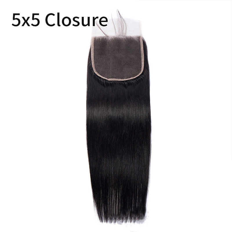 1/3/5Pcs 5x5 Inch Transparent Lace Closure Human Hair Straight Pre Plucked Bleached Knot Indian Virgin Hair Natural Color