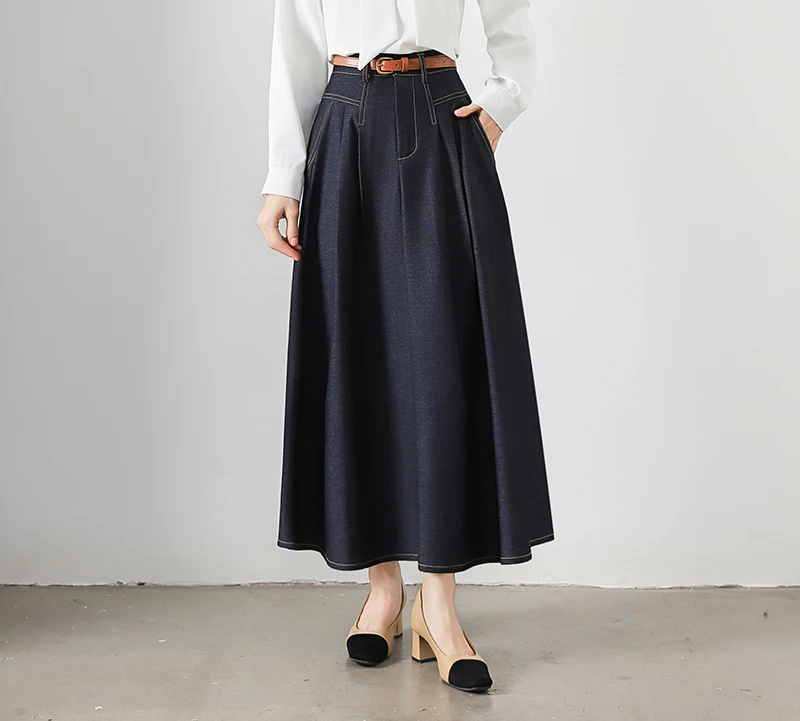 REALEFT Vintage High Waist Denim Women's Umbrella Skirts 2025 New Spring Summer Solid Casual Loose A-line Long Skirts Female