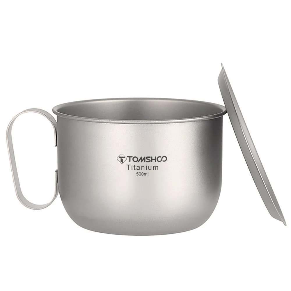 Tomshoo 500ml Titanium Cup w Lid and Handle Camping Coffee Cup Lightweight Coffee Pot for Backpacking Hiking Camping Travelling 2