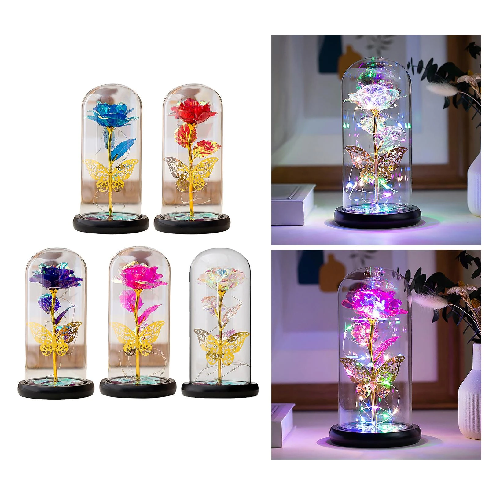 Para sempre rosa em cúpula de vidro led colorido luz eterna rosa encantada  flor para o casamento de natal mães dia aniversário namorada|Flores secas  artificiais| - AliExpress