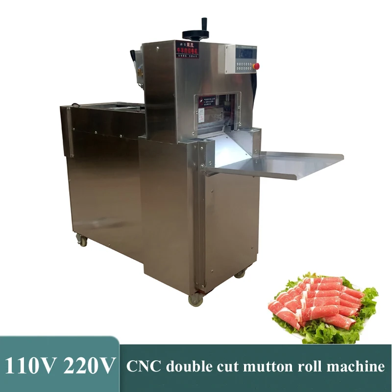 

Electric Meat Slicer Mutton Roll Machine Freezing Lamb Roll Cutting Machine Stainless Steel Double Cut Beef Roll Machine 2200W