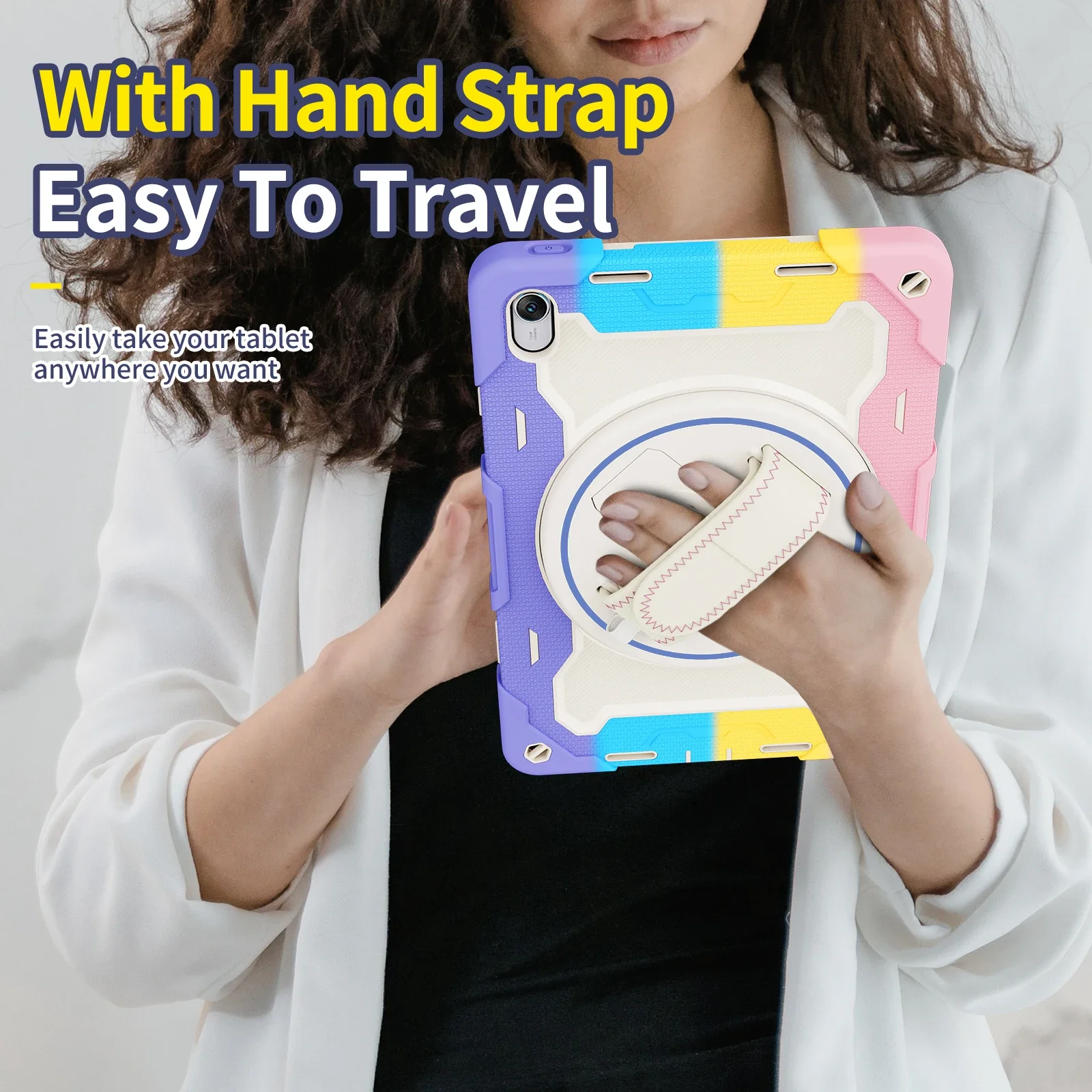 Durable Armor Kickstand Tablet Case with 360° Rotating Hand Strap