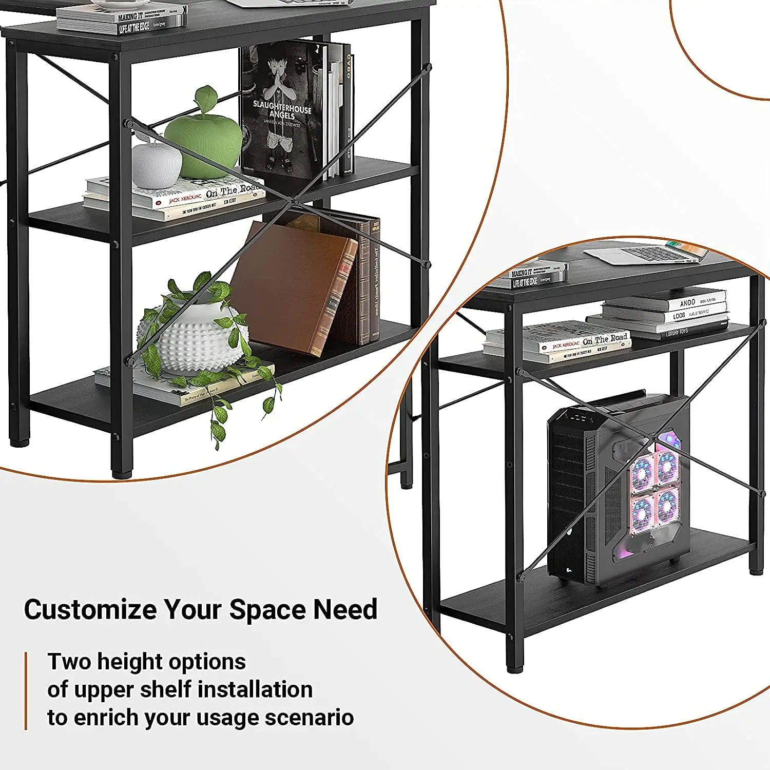 مكتب Lucas+Aiden زاوية شكل L مع أرفف