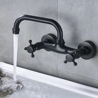 ทองเหลืองโบราณอ่างล้างหน้าก๊อกน้ําติดผนังห้องน้ํา Mixer Tap ร้อนเย็นก๊อกน้ําอ่างล้างจาน 360 หมุน ORB สีดํา Kitchen Mixer ก๊อก 3