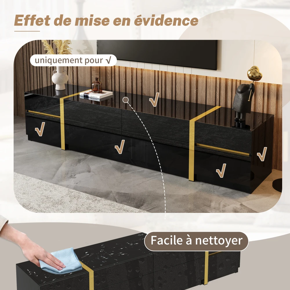 Moderner Luxus-TV-Ständer, Hochglanz-TV-Schrank, Goldene Kanten, mit Schubladen und Türen, Bietet Viel Stauraum für das Wohnzimmer – Detail 39