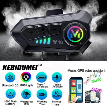 Auricolare Bluetooth V5.3 per Casco Moto con Controllo Vocale, Chiamate Wireless Hands-Free, IPx6, 1000mAh e Luce Ambientale