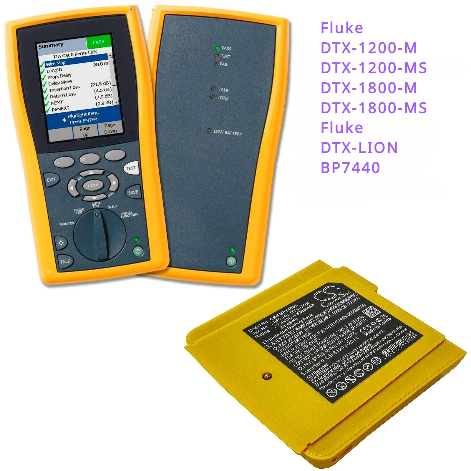Cameron Sino 5200Mah Batteria Bp7440 Per Fluke Dtx-1200-M, Dtx-1200-Ms, Dtx-1800-M, Dtx-1800-Ms