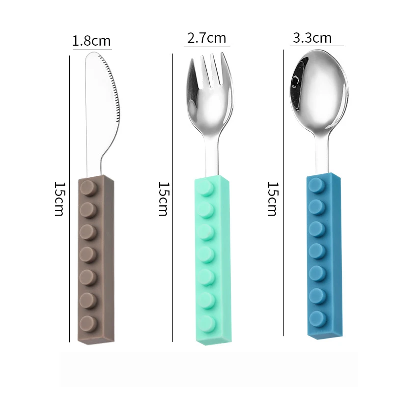 3pcs DIY Colorful Building Blocks Spliced ​​forks Spoons Tableware Student Children's Salad Tableware Set Fit Kitchen Tool