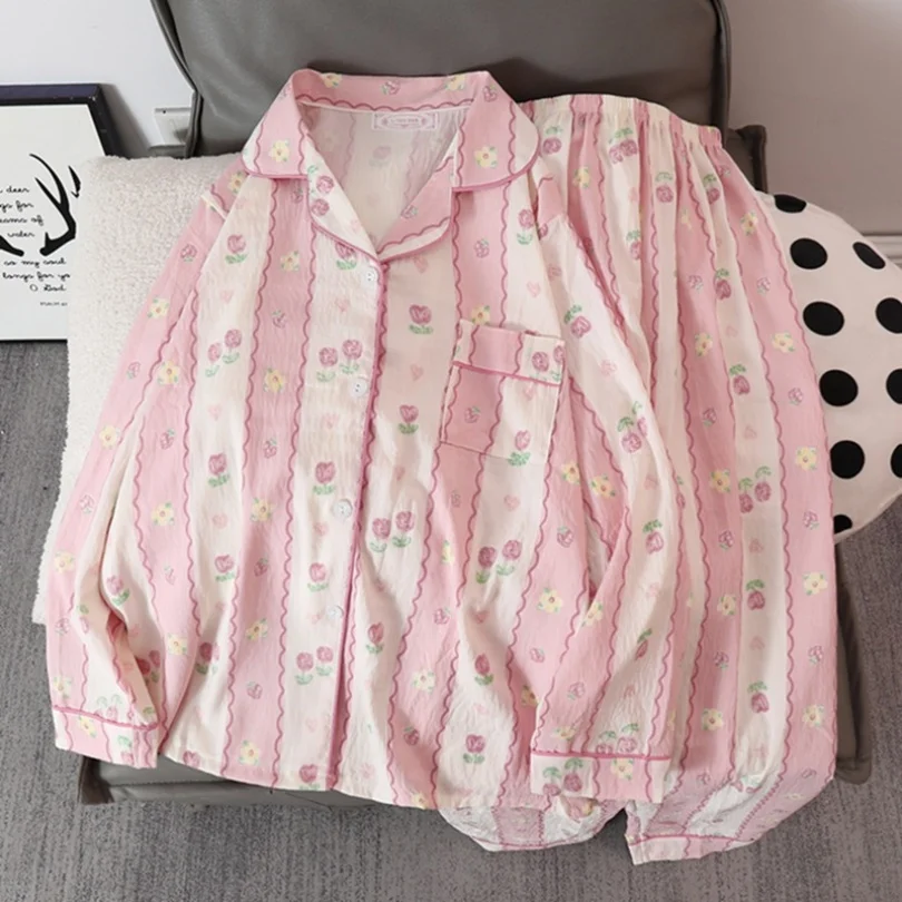 بذلة بيجامة نسائية قطنية ، ملابس منزلية للترفيه ،...