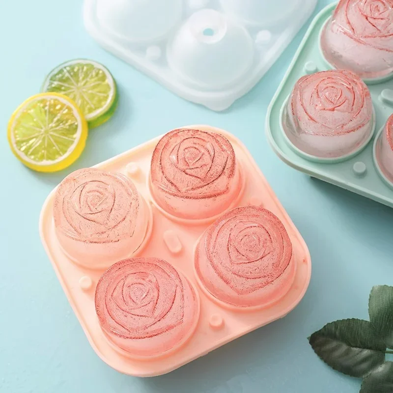 3d Rose Ice Molds 2.5 Inch, Large Ice Cube Trays, Make 4 Giant Cute Flower  Shape Ice, Silicone Rubber Fun Big Ice Ball Maker For Cocktails Juice Whisk