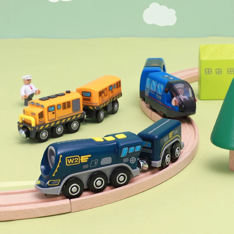 Crianças trem elétrico brinquedos conjunto, Diecast Slot Toy, Apto para  trilha de trem de madeira padrão, Ferroviária