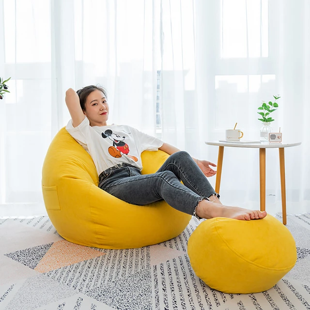 Puff de Color amarillo para Asiento de tumbona, funda de sofá sin relleno,  Tatami, fundas para sillas, XF1029-6