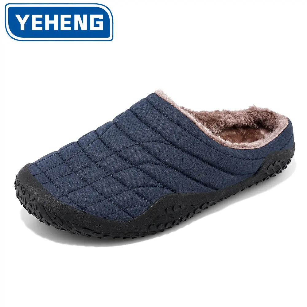 

Зимние теплые мужские тапочки YEHENG с плюшевой подкладкой, хлопковая обувь для дома, Нескользящие мужские сланцы, длинные меховые тапочки унисекс для спальни