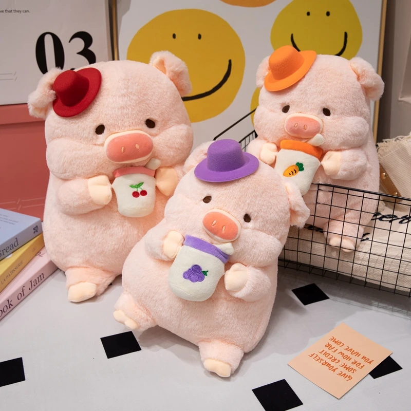 Kawaii Pig Plush Toy Cartoon Milk Tea Cup Pink Pig Stuffed Animals