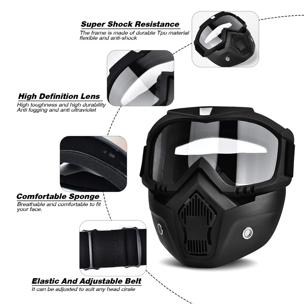 Motorcycle Face Mask High-definition Goggles with Mouth Filter for Open Face Helmet Motocross Eye Protector 1PC motorcycle goggles