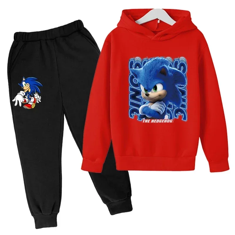 

Kawaii Sonic Hoodie Set for Girls Anime Hoodies Pants 2pcs Kids Cartoon Teen Tracksuits Toddler Clothes Sport Suit