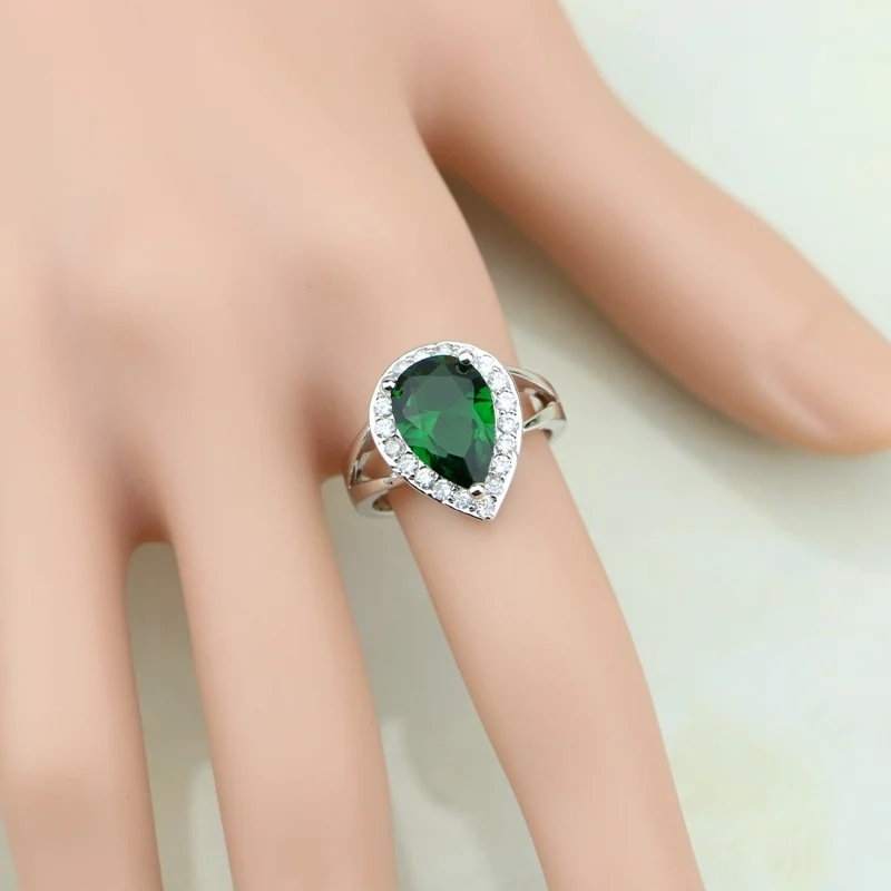 Water Drop 925 Silver Ring Green Cubic Zirconia White CZ For Women Wedding Wedding/Engagement/Party/Gifts Ring silver rings silver ring wedding rings