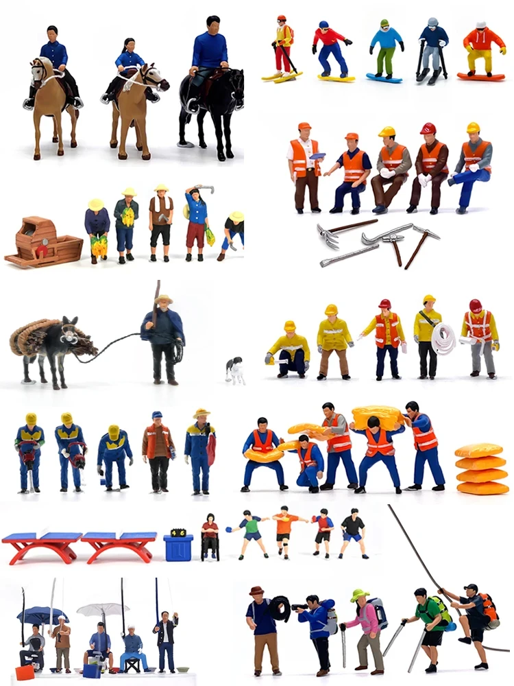 HO 1:87 Painted Figures HO Scale Railway Maintenance Group Maintenance Worker Rural Animal Table Tennis Miniature Figures 2pcs 1 87 ho scale model train locomotive contact board upgrade plate sand table scenery railway universal accessories