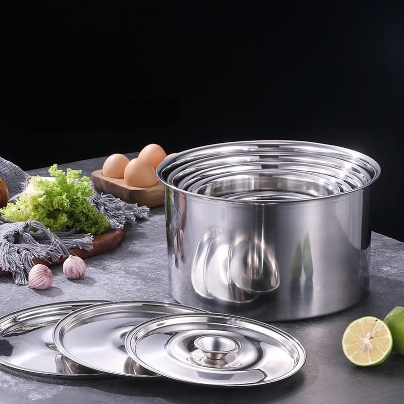 Stainless Steel Food Storage Organizer Can with Lid Round Grains Spice Box Durable Egg Sugar Bowl Stew Pot Home Kitchen Items 4