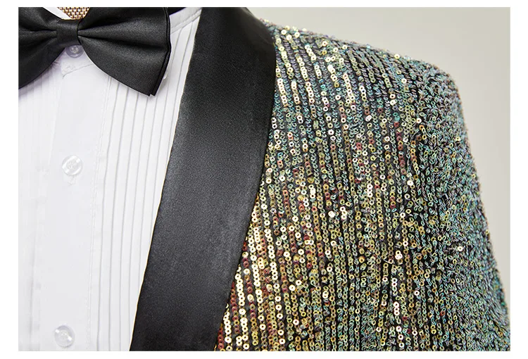 Mens Striped Sequin Sparkling Suit Jacket Blazer Shawl Lapel One Button Dress Blazers Men Stage Party Prom Wedding Tuxedo Cotume 5