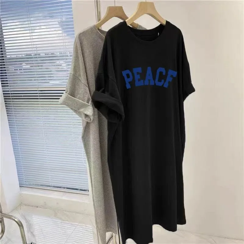 Casual Summer Loose Plus Size Dress Women Korean Style Simple Versatile Short Sleeved Dress 2