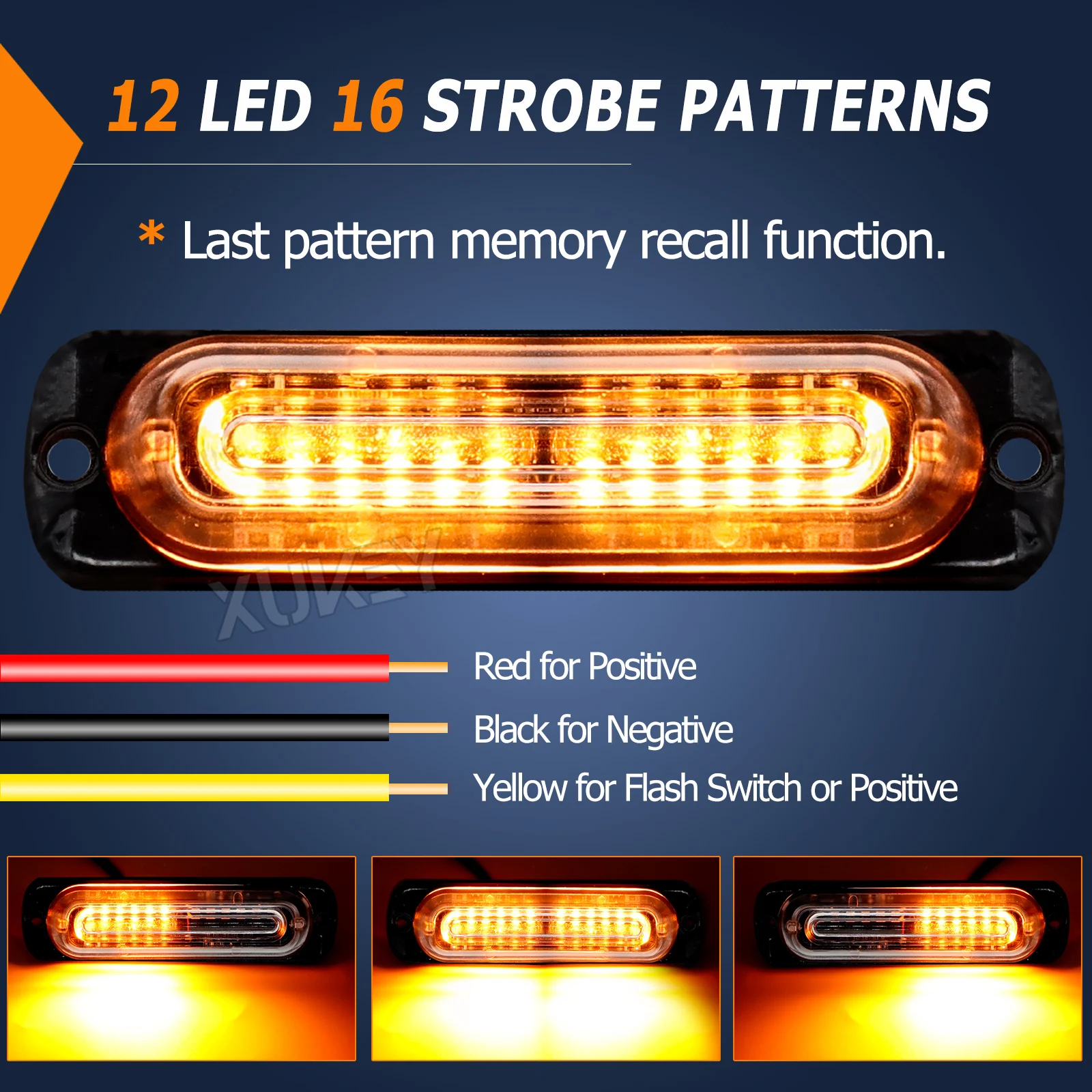 4pcs 12V 24V 12LED Strobe Warning Grille Hazard Flash Light bar Car Truck PIckup SUV Beacon Lamp Amber Yellow Traffic Waterproof