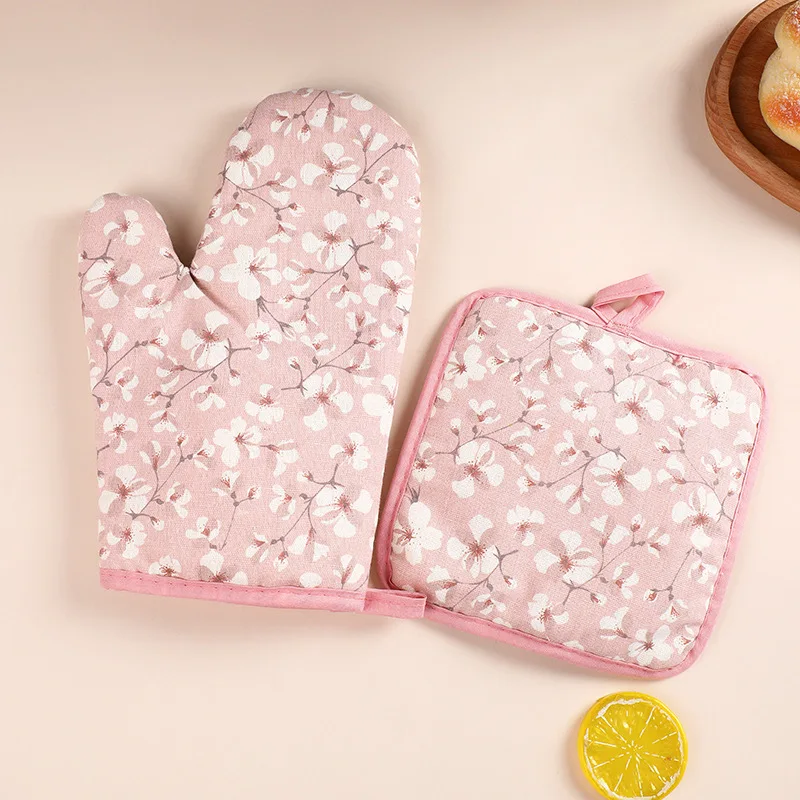 Baking Glove Set Microwave Insulation High Temperature Resistant Cotton Gloves Anti Scald Pad Set