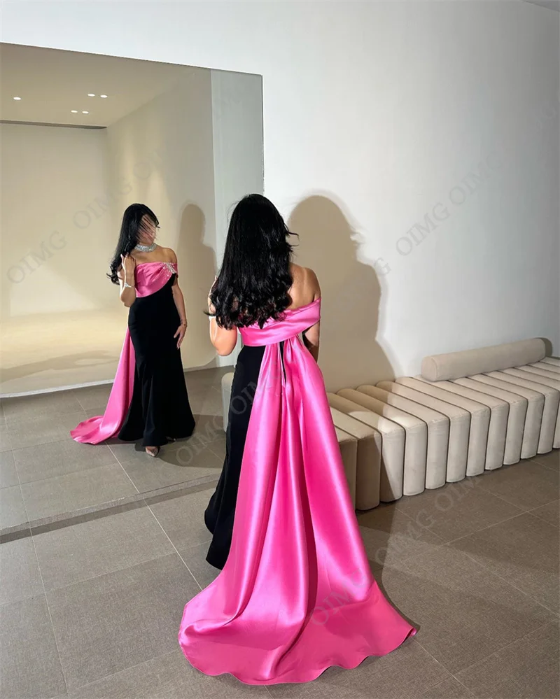 strapless open back dress Zapaka Women Fuchsia Long Prom Dress Strapless A Line Pleated Tulle Party Dress with Streamer, Fuchsia / US14 main image 1