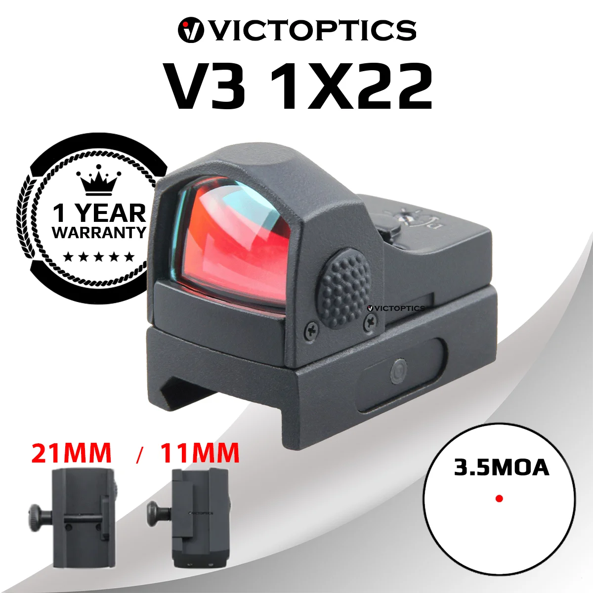 Victoptics 1x22 Red Dot 3.5MOA 6 levels Intensity 11mm or 21mm mount Close-in General Shooting Optical Rifle Scope Fit AirSoft red dot sight,rifle scope