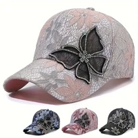 New Ladies small lace splicing breathable sunshade hat mesh inlaid diamond butterfly baseball cap 2