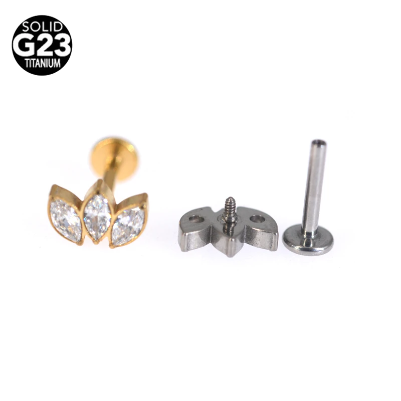 1pc Astm F136 Implant Grade Titanium 16g Flower Cluster Zircon Labret