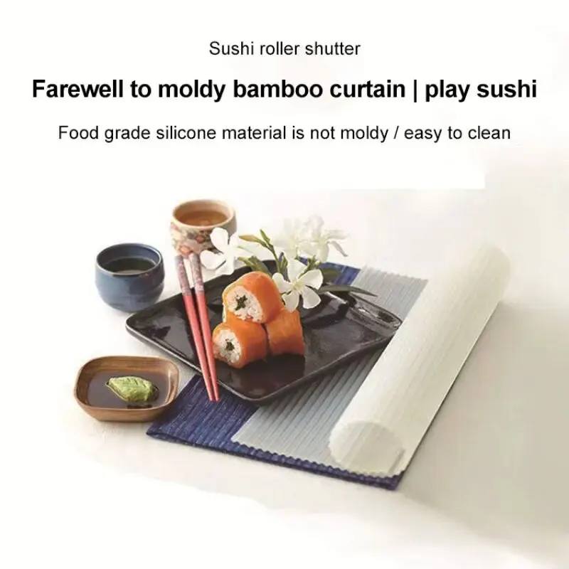 Description Picture 2 of item1pc 27/35cm Household Creative White Food Grade Silicone Sushi Mats Sushi Roll Up Curtains Cake Roll Up Curtains Sushi Tool