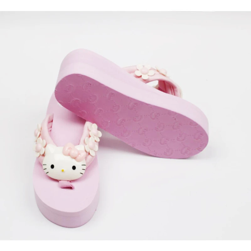 Sanrio Hello Kitty Slippers Y2k Kawaii Cartoon Sandals Fashion Platform Shoes Women Wedge Flip Flop High Heels Slippers Ladies