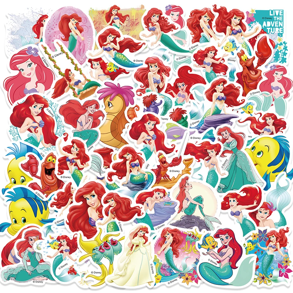 10/30/50PCS The Little Mermaid Ariel Kawaii Disney Princess Stickers Decoration DIY Phone Notebook Suitcase Bike Decal Kids Gift